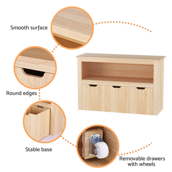 Keezi Kids Bookshelf 3 Drawers Storage Children Bookcase Toy Organiser Display Wooden Awezingly