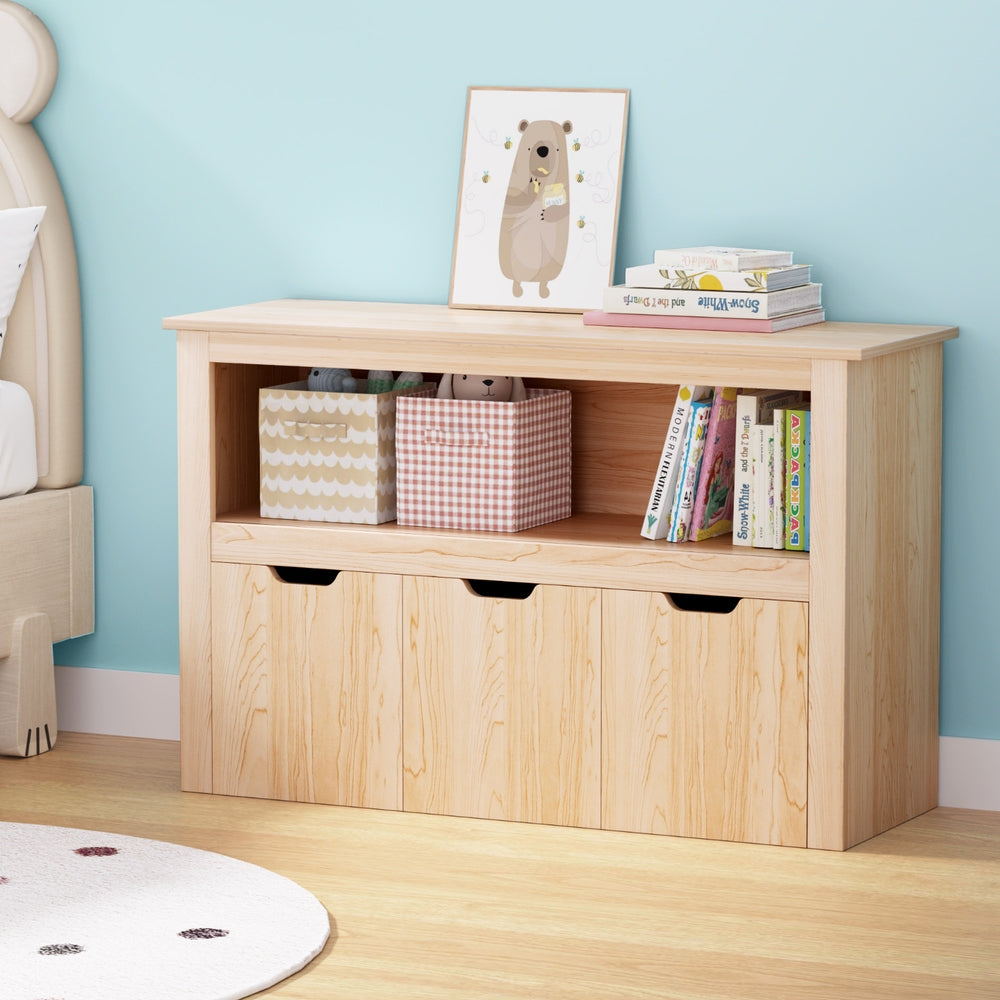 Keezi Kids Bookshelf 3 Drawers Storage Children Bookcase Toy Organiser Display Wooden Awezingly