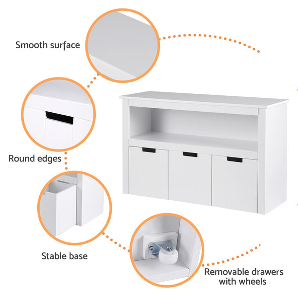 Keezi Kids Bookshelf 3 Drawers Storage Children Bookcase Toy Organiser Display Keezi