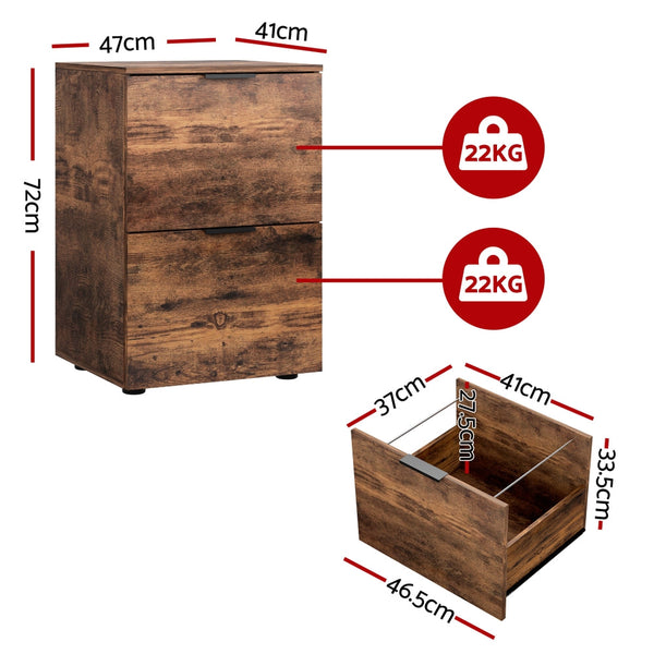 Artiss Filing Cabinet Files Storage Office Shelves File Organiser Rustic Brown 2 Drawer Awezingly