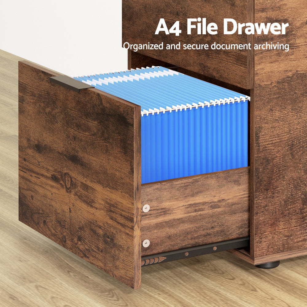 Artiss Filing Cabinet Files Storage Office Shelves File Organiser Rustic Brown 2 Drawer Awezingly