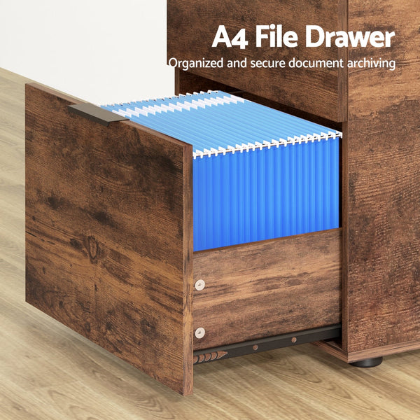 Artiss Filing Cabinet Files Storage Office Shelves File Organiser Rustic Brown 2 Drawer Awezingly