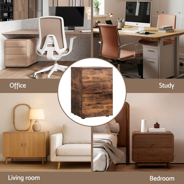 Artiss Filing Cabinet Files Storage Office Shelves File Organiser Rustic Brown 2 Drawer Awezingly