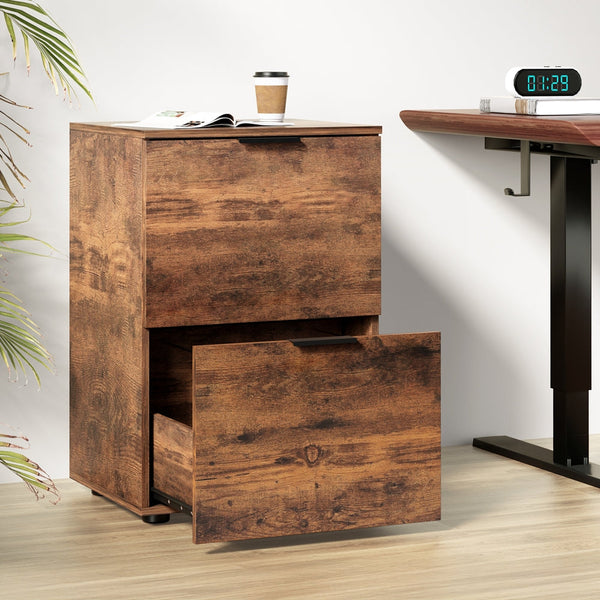 Artiss Filing Cabinet Files Storage Office Shelves File Organiser Rustic Brown 2 Drawer Awezingly