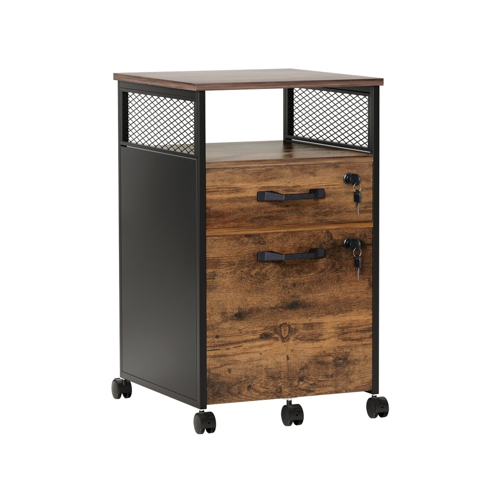 Artiss Filing Cabinet File Cabinet with Wheels 2 Drawer Storage Rustic Brown Awezingly