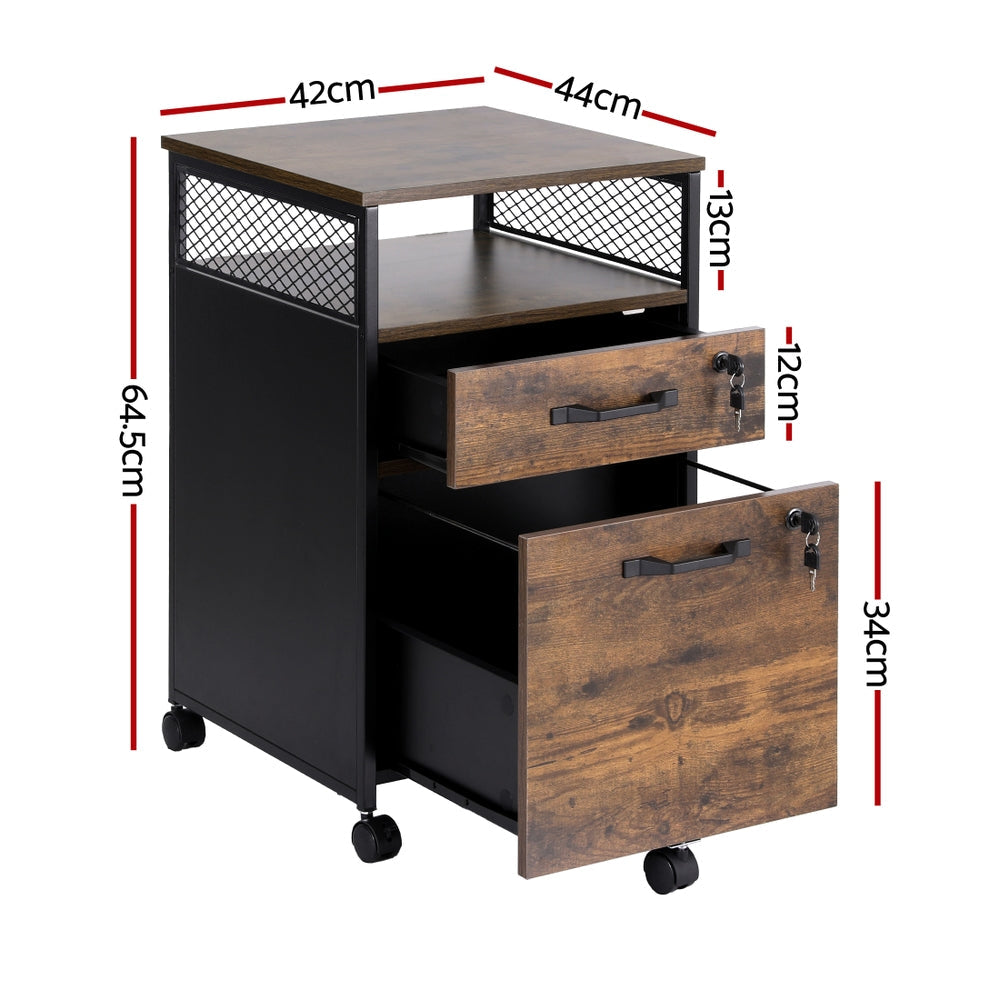 Artiss Filing Cabinet File Cabinet with Wheels 2 Drawer Storage Rustic Brown Awezingly
