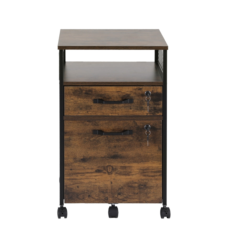 Artiss Filing Cabinet File Cabinet with Wheels 2 Drawer Storage Rustic Brown Awezingly