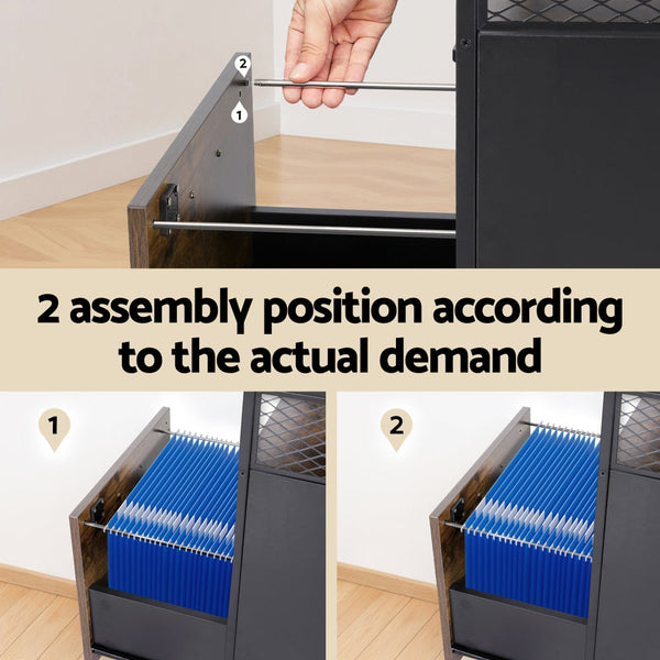 Artiss Filing Cabinet File Cabinet with Wheels 2 Drawer Storage Rustic Brown Awezingly