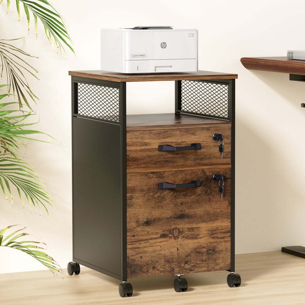 Artiss Filing Cabinet File Cabinet with Wheels 2 Drawer Storage Rustic Brown Awezingly