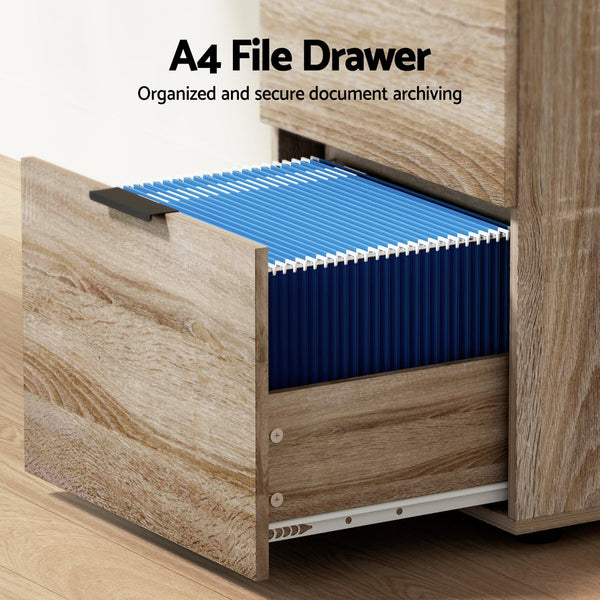 Artiss Filing Cabinet Files Storage Office Shelves File Organiser Oak 2 Drawer Artiss