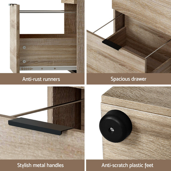 Artiss Filing Cabinet Files Storage Office Shelves File Organiser Oak 2 Drawer Artiss