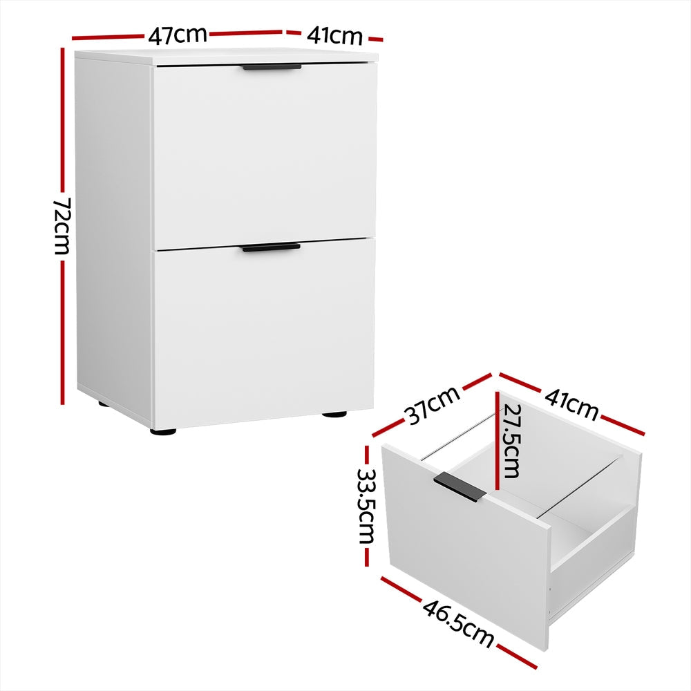 Artiss Filing Cabinet Files Storage Office Shelves File Organiser White 2 Drawer Artiss