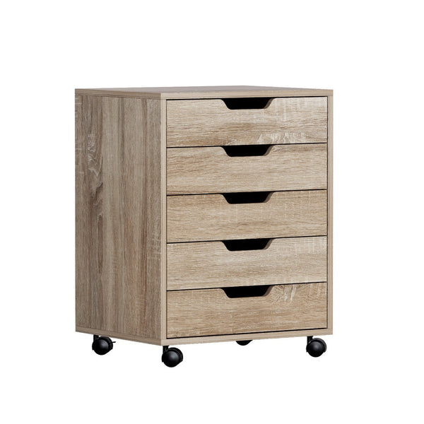 Artiss 5-Drawer Filing Cabinet Mobile Rolling Storage Cabinet Chest of Drawers Stand Scratch Beige Artiss