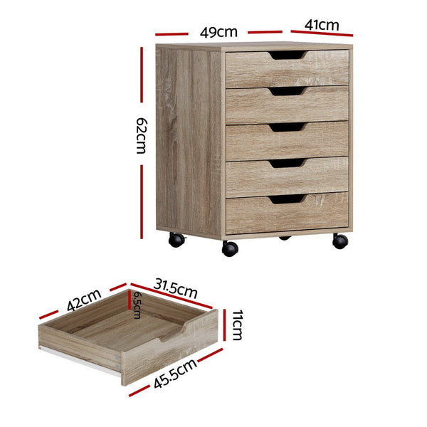 Artiss 5-Drawer Filing Cabinet Mobile Rolling Storage Cabinet Chest of Drawers Stand Scratch Beige Artiss