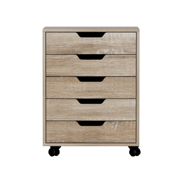 Artiss 5-Drawer Filing Cabinet Mobile Rolling Storage Cabinet Chest of Drawers Stand Scratch Beige Artiss