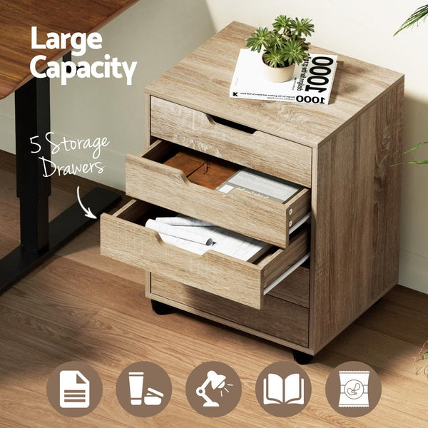 Artiss 5-Drawer Filing Cabinet Mobile Rolling Storage Cabinet Chest of Drawers Stand Scratch Beige Artiss