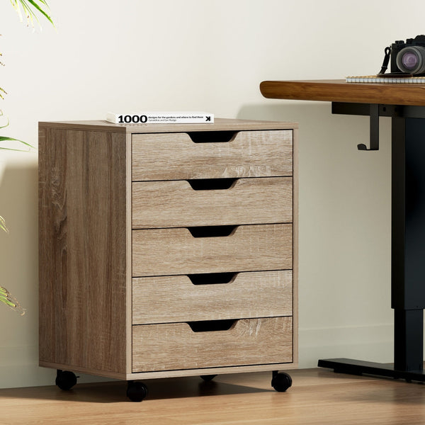 Artiss 5-Drawer Filing Cabinet Mobile Rolling Storage Cabinet Chest of Drawers Stand Scratch Beige Artiss