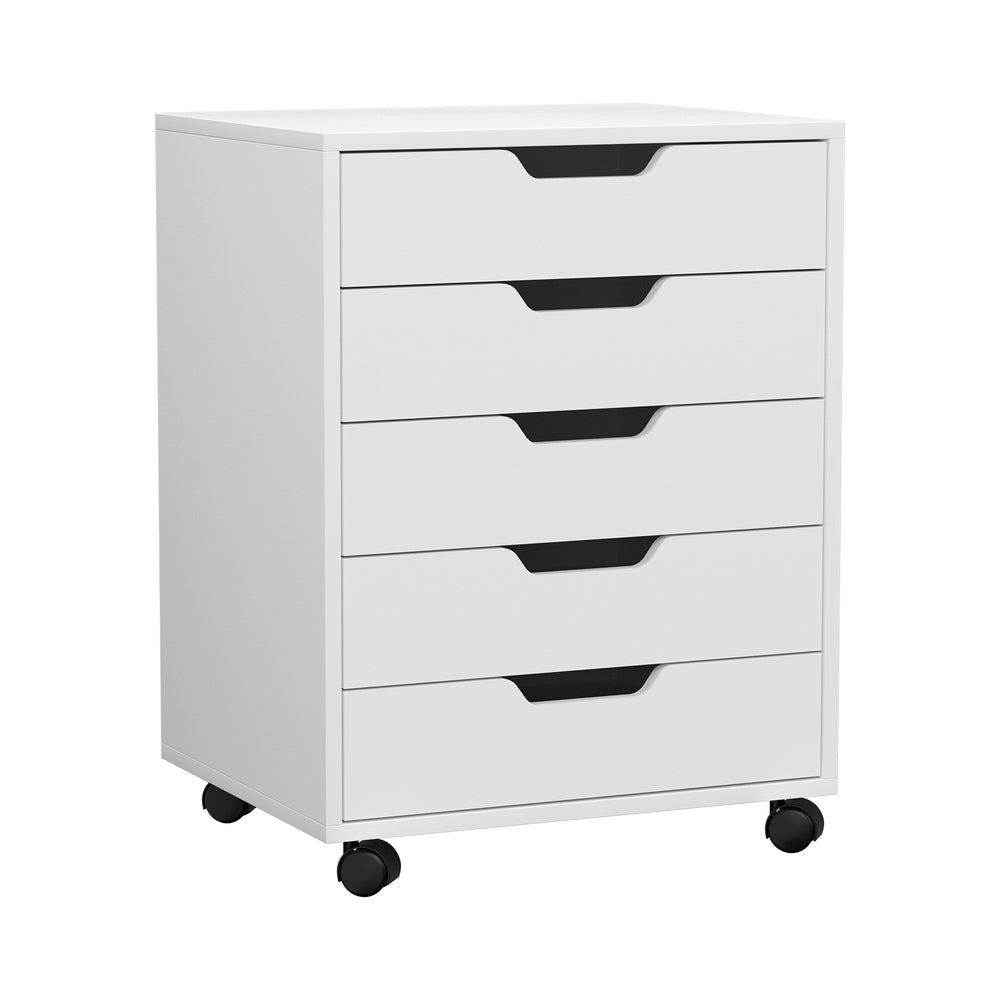 Artiss 5-Drawer Filing Cabinet Mobile Rolling Storage Cabinet Chest of Drawers Stand White Artiss