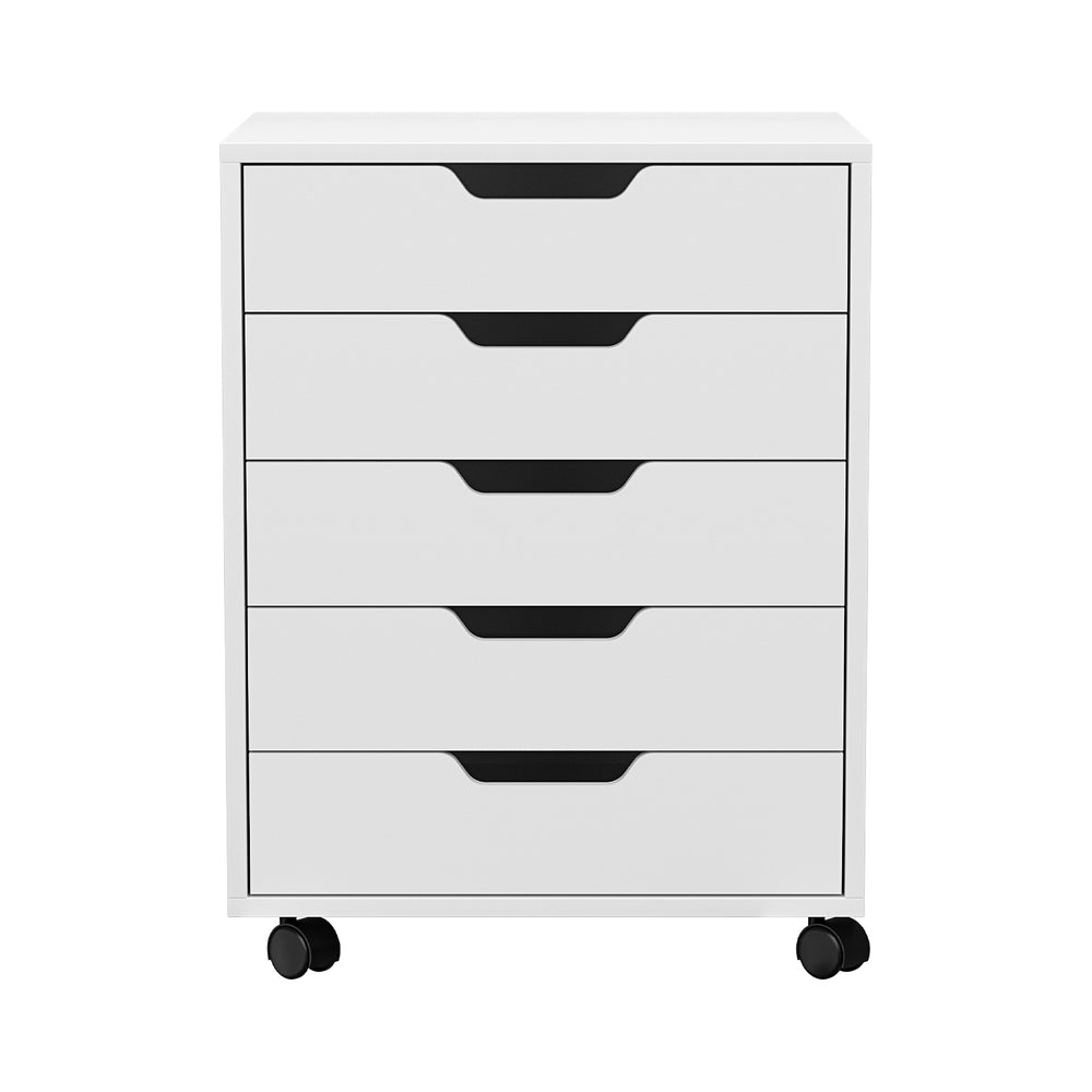 Artiss 5-Drawer Filing Cabinet Mobile Rolling Storage Cabinet Chest of Drawers Stand White Artiss
