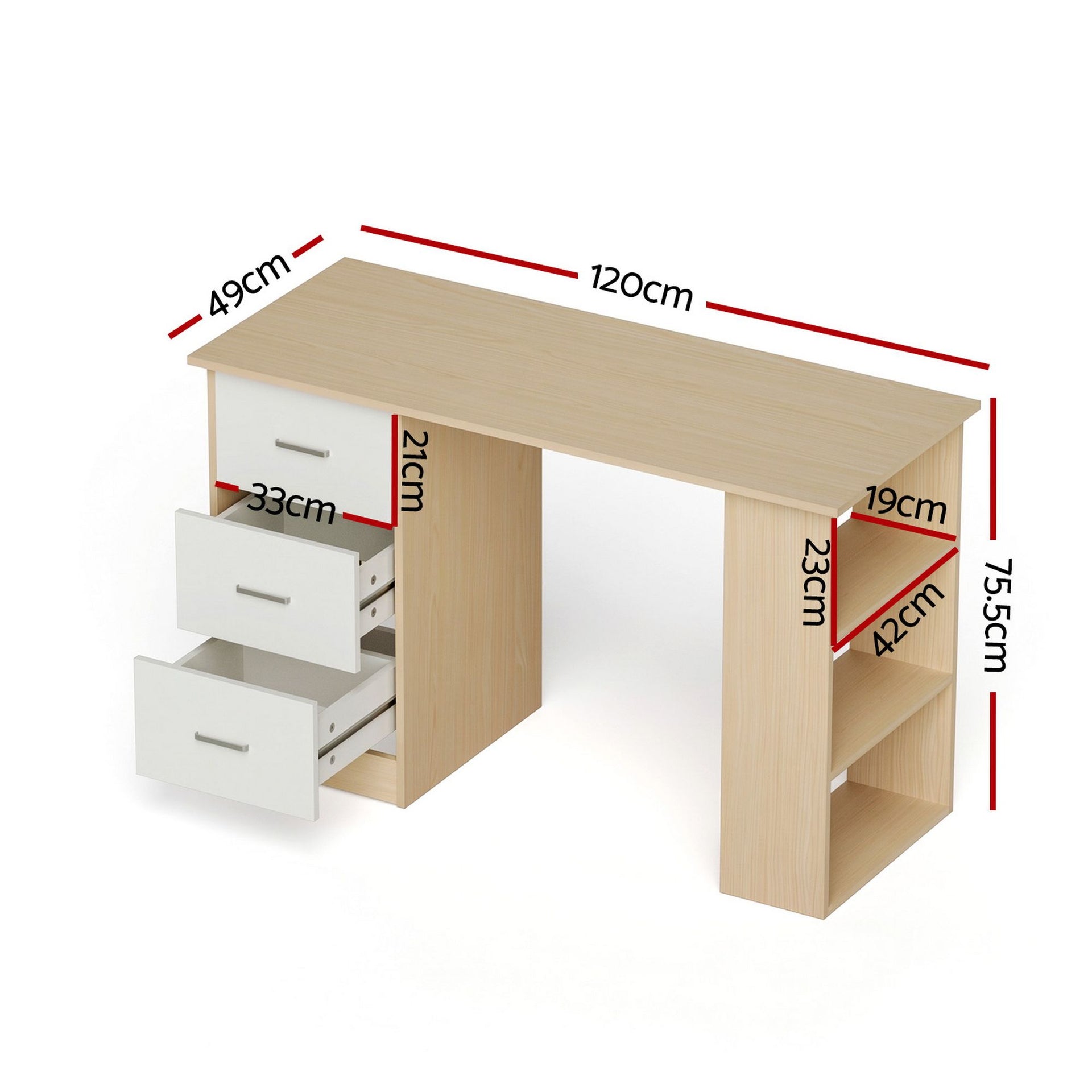 Artiss Computer Desk Drawer Shelf Oak White 120CM Awezingly