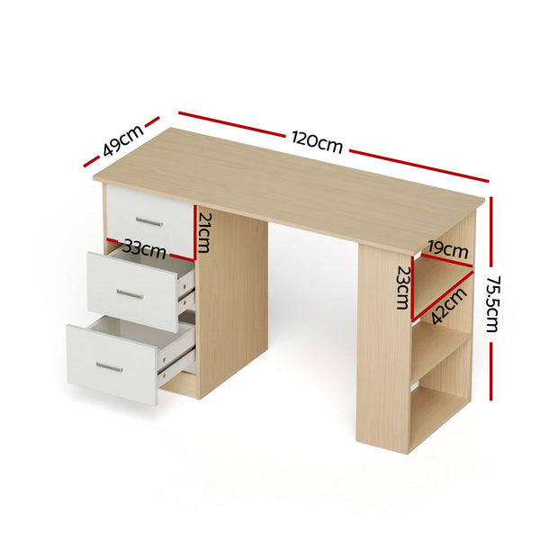 Artiss Computer Desk Drawer Shelf Oak White 120CM Awezingly