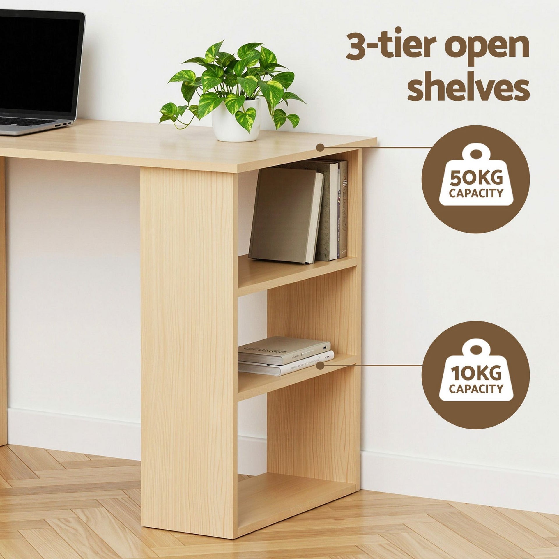 Artiss Computer Desk Drawer Shelf Oak White 120CM Awezingly