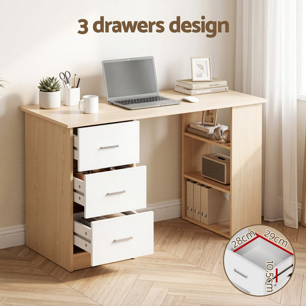 Artiss Computer Desk Drawer Shelf Oak White 120CM Awezingly