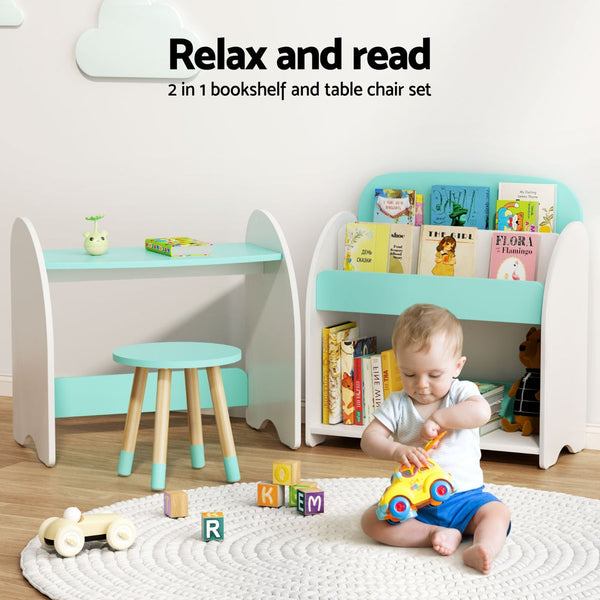 Keezi Kids Bookshelf 2 In 1 Table Chair Set Bookcase Toys Shelves Children Organiser Keezi