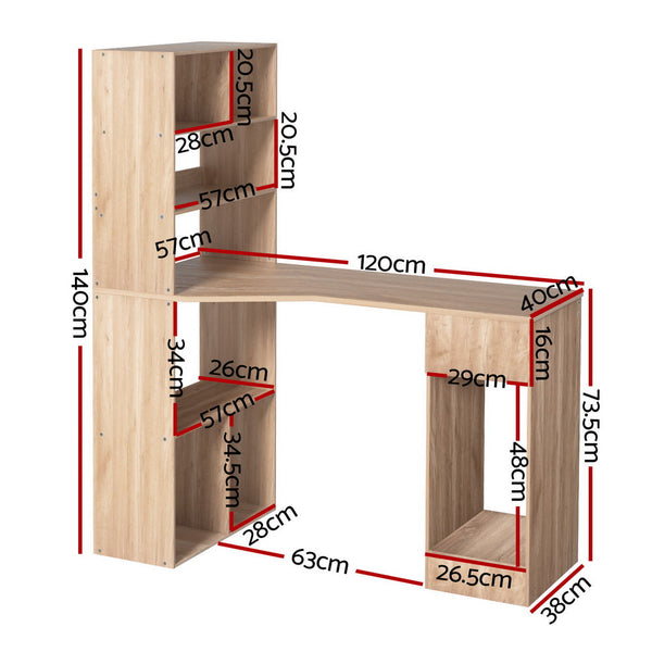 Artiss Computer Desk Bookshelf Drawer Cabinet Oak 120CM Artiss