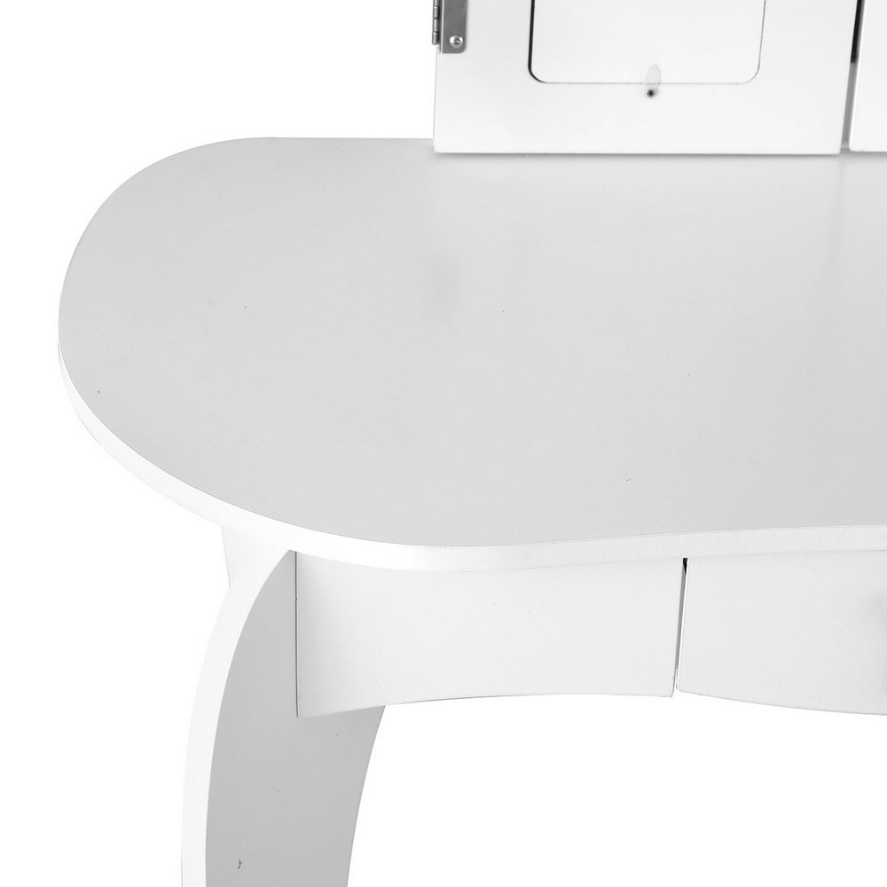 Keezi Kids Dressing Table Vanity Makeup Chair Set Wooden 3 Mirror Drawer White Keezi