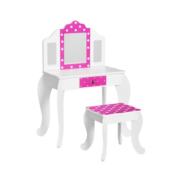 Keezi Kids Dressing Table Vanity Makeup Chair Set Wooden 3 Mirror Drawer Pink Keezi