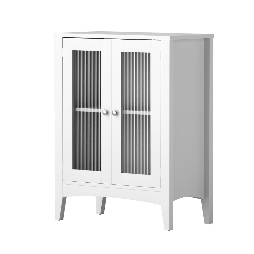 Artiss Bathroom Storage Cabinet 80cm Buffet Sideboard Floor Cupboard Toilet Glass White Artiss
