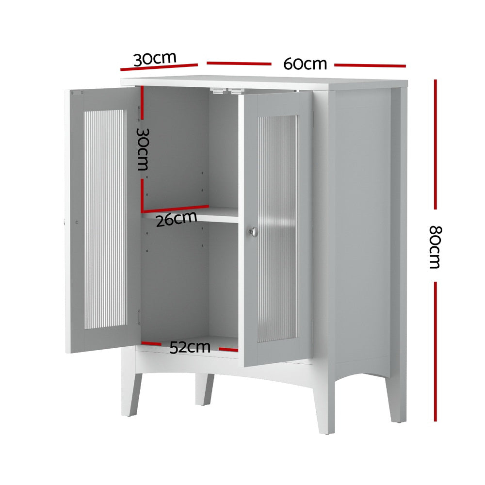 Artiss Bathroom Storage Cabinet 80cm Buffet Sideboard Floor Cupboard Toilet Glass White Artiss