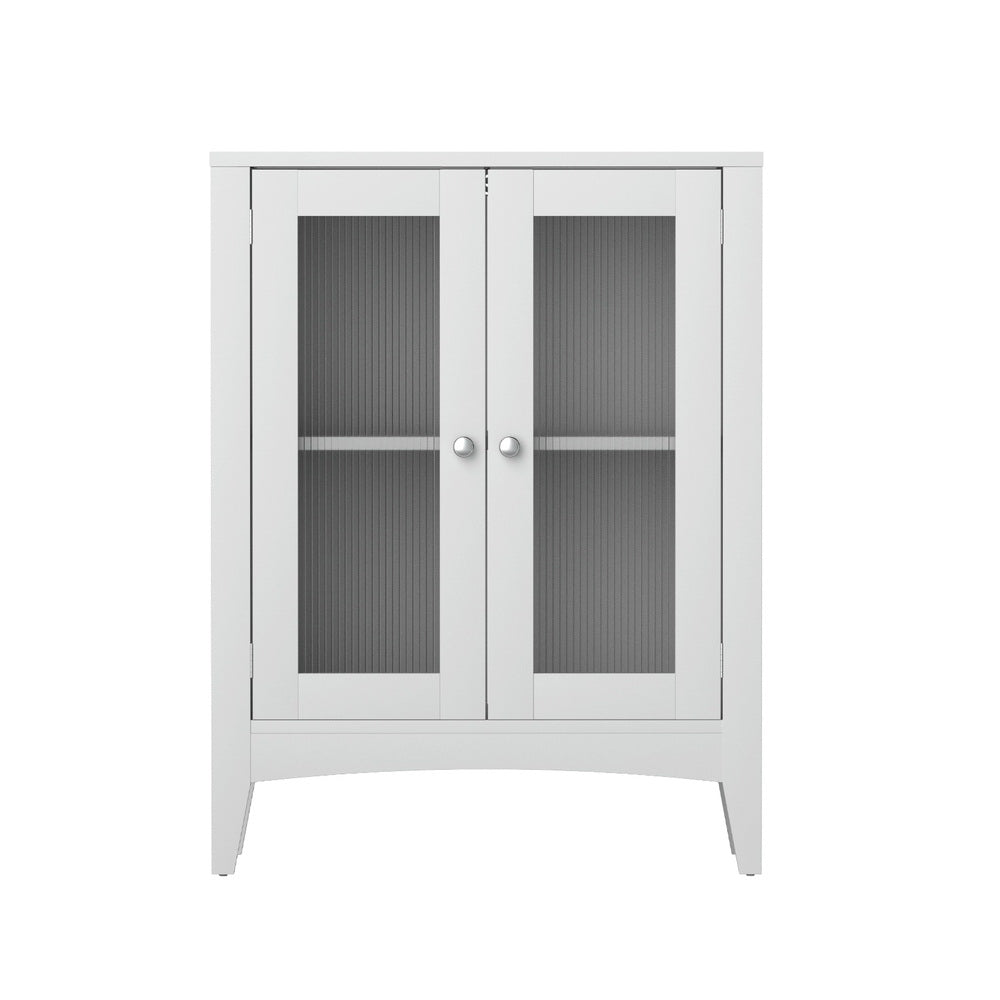 Artiss Bathroom Storage Cabinet 80cm Buffet Sideboard Floor Cupboard Toilet Glass White Artiss