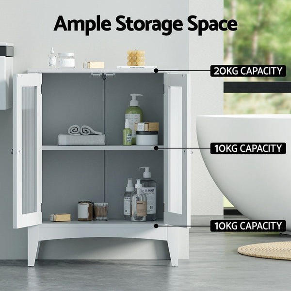 Artiss Bathroom Storage Cabinet 80cm Buffet Sideboard Floor Cupboard Toilet Glass White Artiss