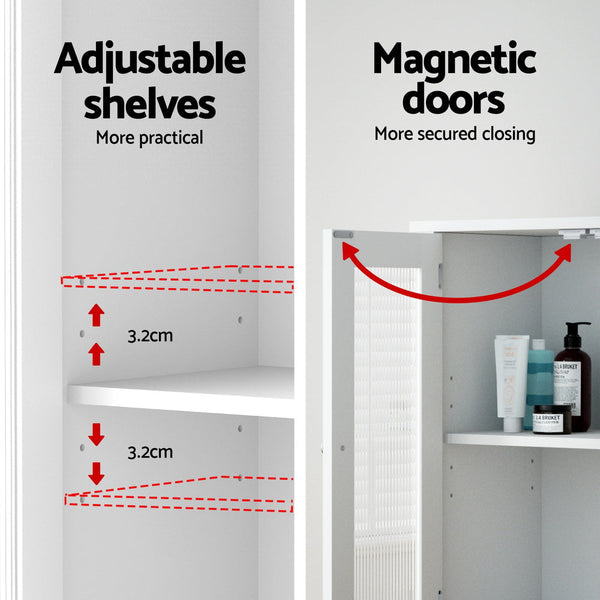 Artiss Bathroom Storage Cabinet 80cm Buffet Sideboard Floor Cupboard Toilet Glass White Artiss