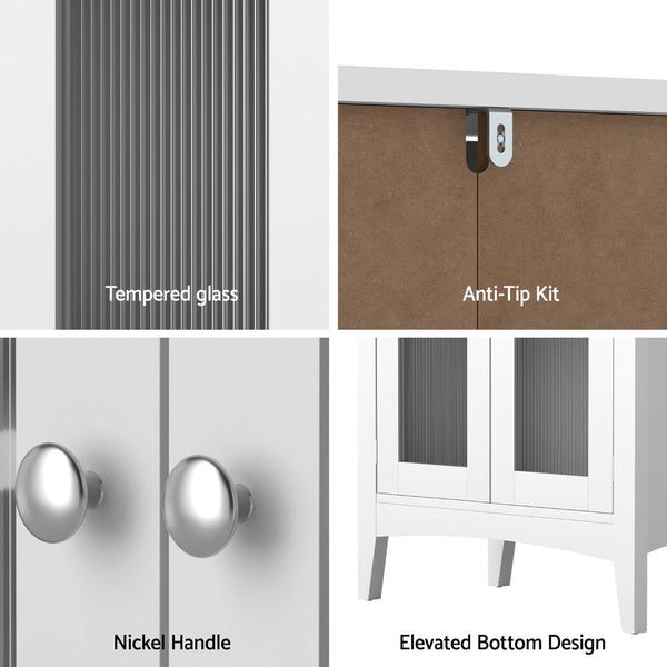 Artiss Bathroom Storage Cabinet 80cm Buffet Sideboard Floor Cupboard Toilet Glass White Artiss