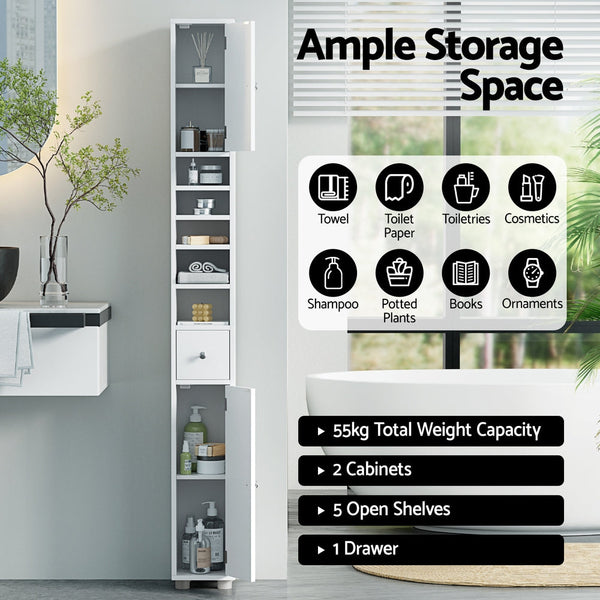 Artiss Bathroom Storage Cabinet 180cm Tall Slim Floor Cupboard Toilet Narrow Linen Tower Artiss