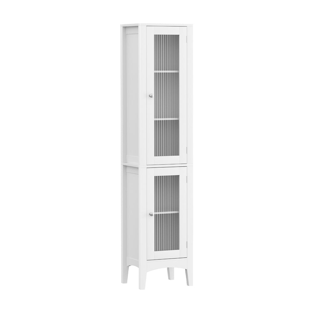 Artiss Bathroom Storage Cabinet 160cm Tall Slim Floor Cupboard Toilet Glass Door White Artiss