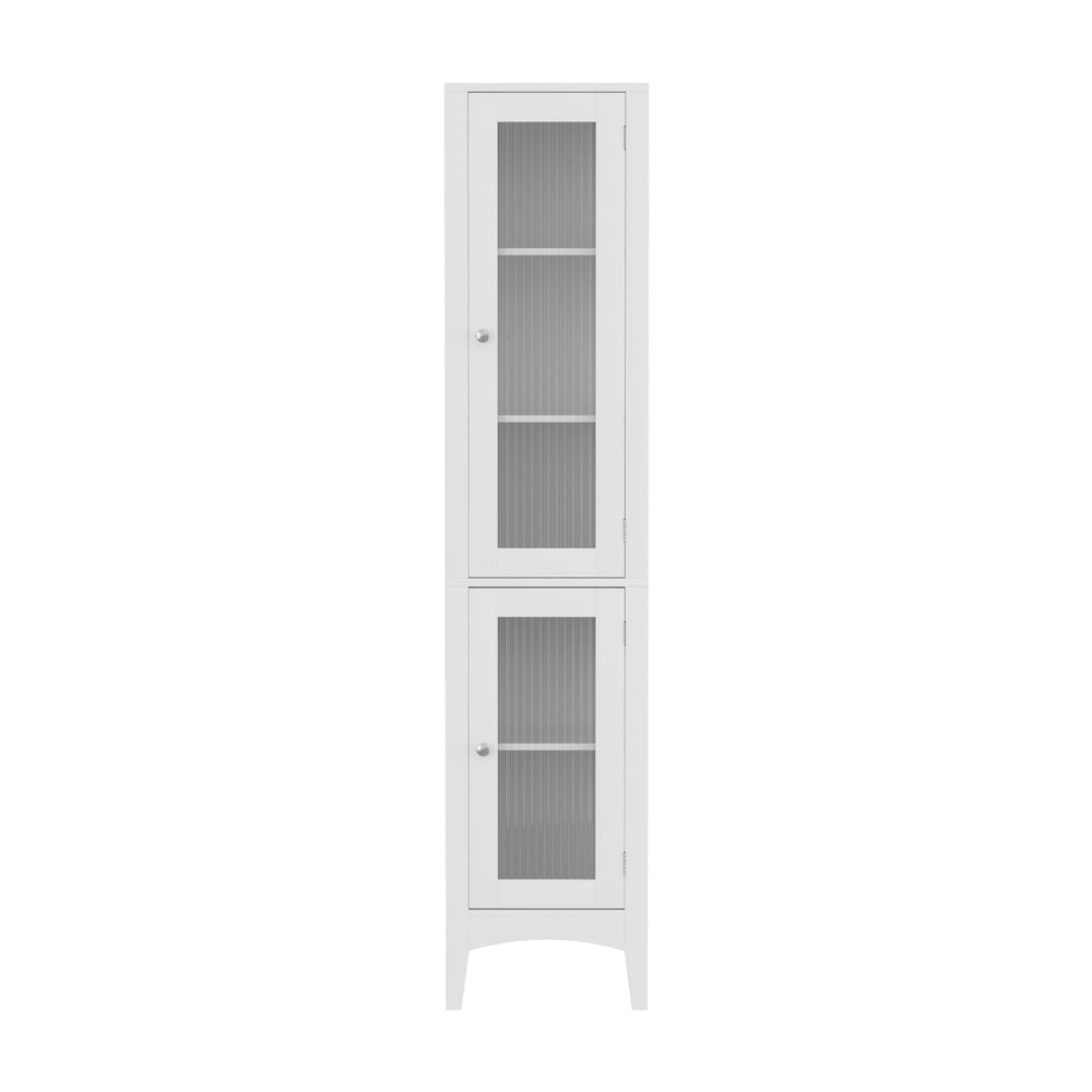 Artiss Bathroom Storage Cabinet 160cm Tall Slim Floor Cupboard Toilet Glass Door White Artiss