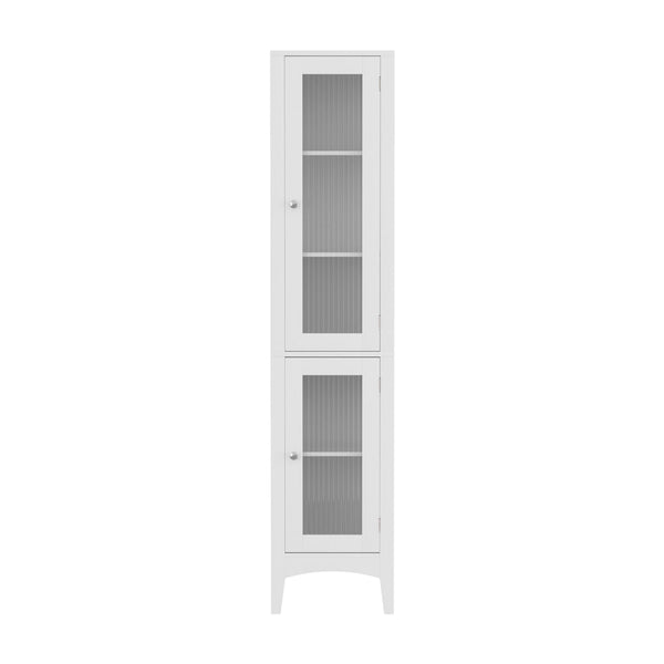 Artiss Bathroom Storage Cabinet 160cm Tall Slim Floor Cupboard Toilet Glass Door White Artiss