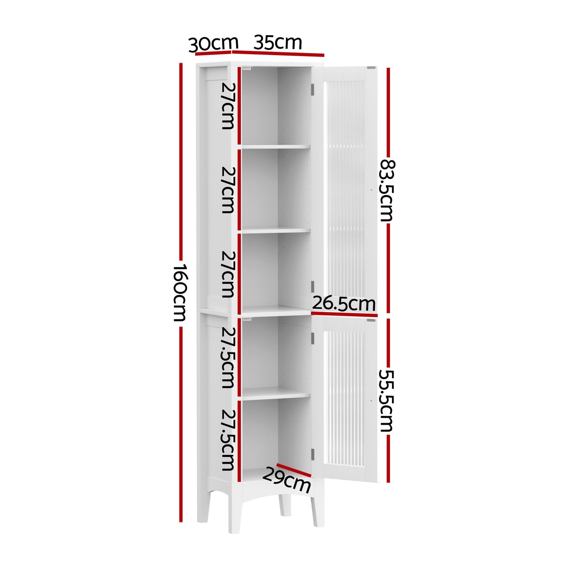 Artiss 2X Bathroom Storage Cabinet 160cm Tall Slim Floor Cupboard Toilet Glass Door White Awezingly