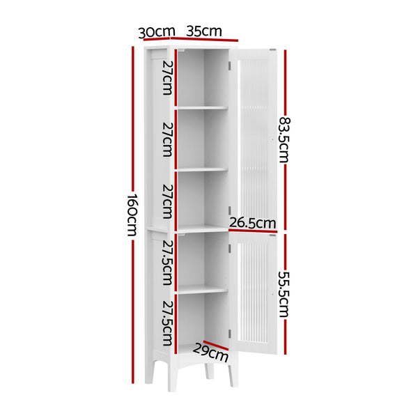 Artiss 2X Bathroom Storage Cabinet 160cm Tall Slim Floor Cupboard Toilet Glass Door White Awezingly