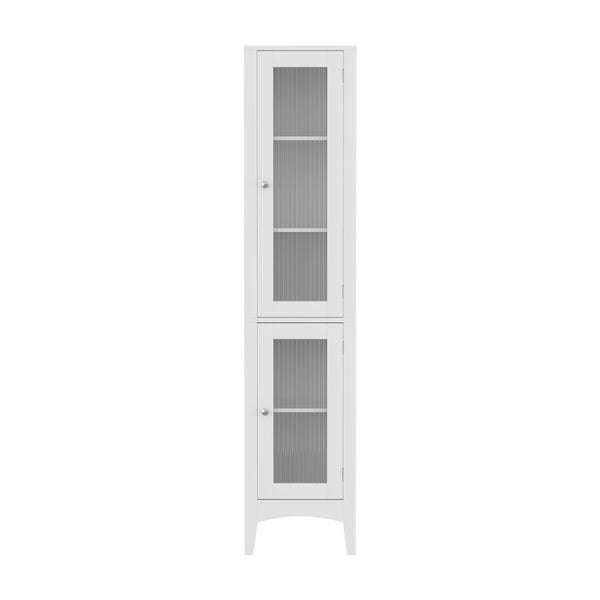 Artiss 2X Bathroom Storage Cabinet 160cm Tall Slim Floor Cupboard Toilet Glass Door White Awezingly