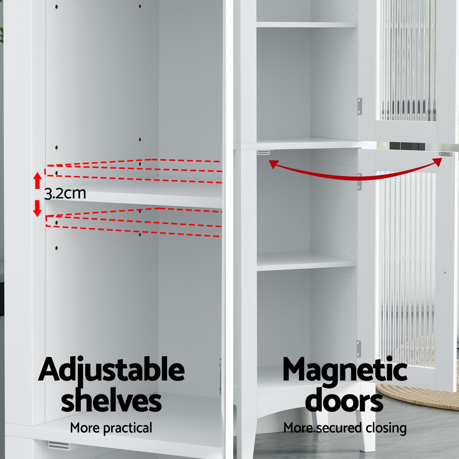 Artiss 2X Bathroom Storage Cabinet 160cm Tall Slim Floor Cupboard Toilet Glass Door White Awezingly