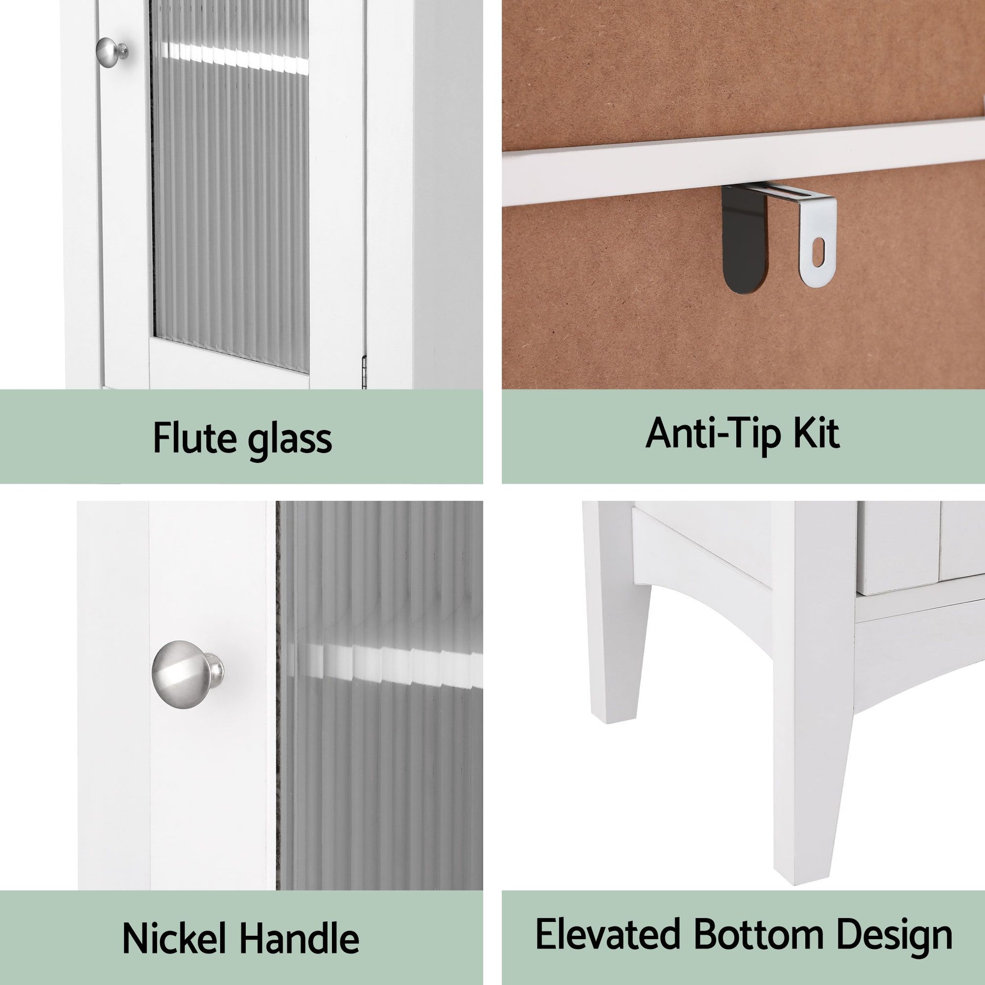 Artiss 2X Bathroom Storage Cabinet 160cm Tall Slim Floor Cupboard Toilet Glass Door White Awezingly