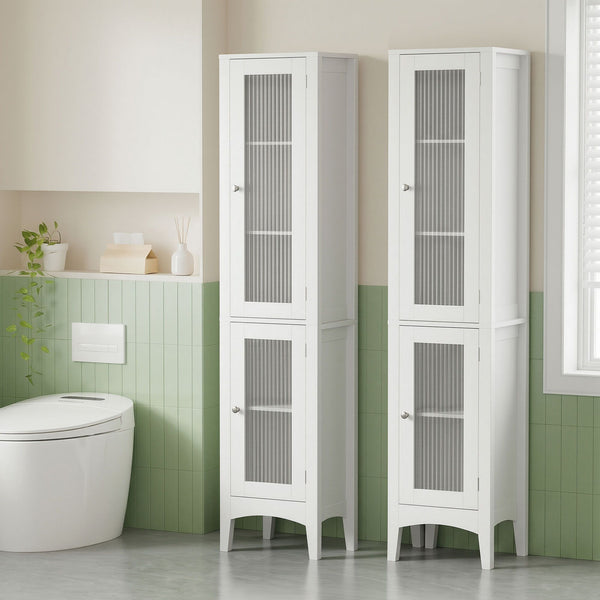 Artiss 2X Bathroom Storage Cabinet 160cm Tall Slim Floor Cupboard Toilet Glass Door White Awezingly