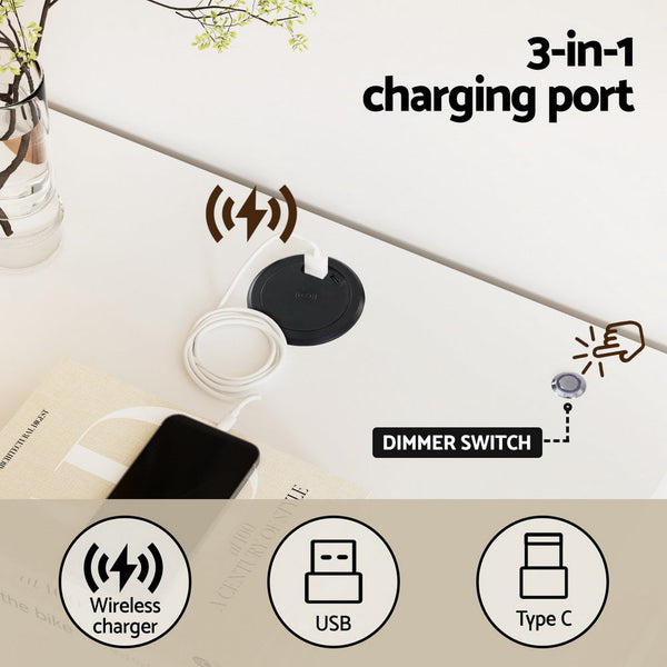 Artiss Smart Bedside Table LED Wireless Charging Ada Artiss