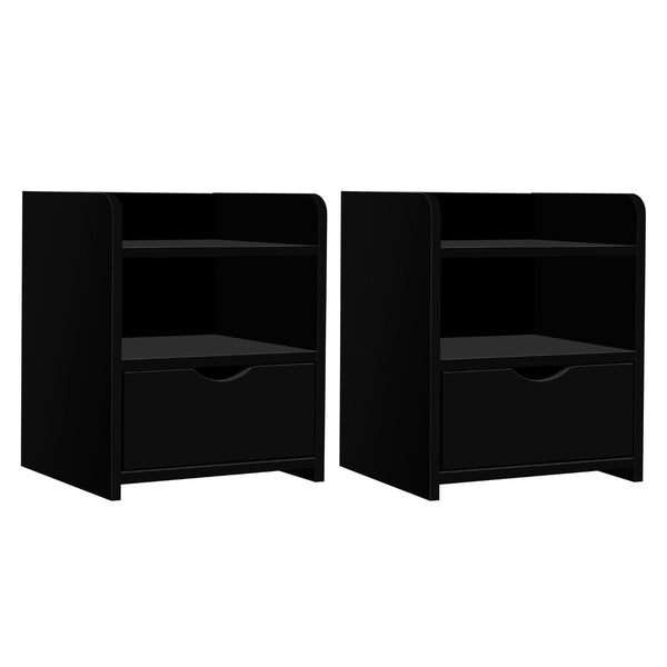 Artiss 2X Bedside Table 1 Drawer with Shelf - FARA Black Artiss