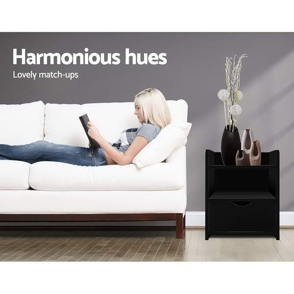 Artiss 2X Bedside Table 1 Drawer with Shelf - FARA Black Artiss